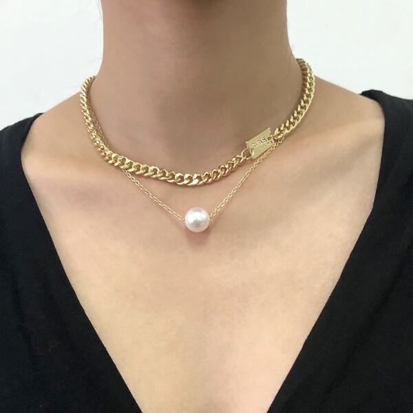 

Faux Pearl Decor Layered Necklace, Gold