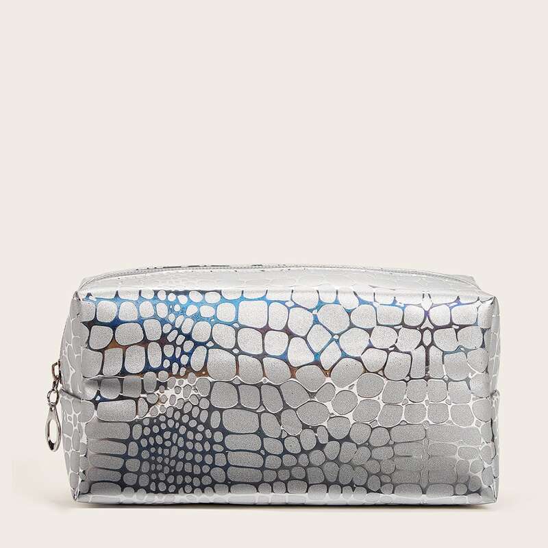 

Crocodile Pattern Makeup Bag, Silver