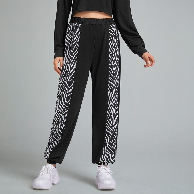

Zebra Print Joggers, Black