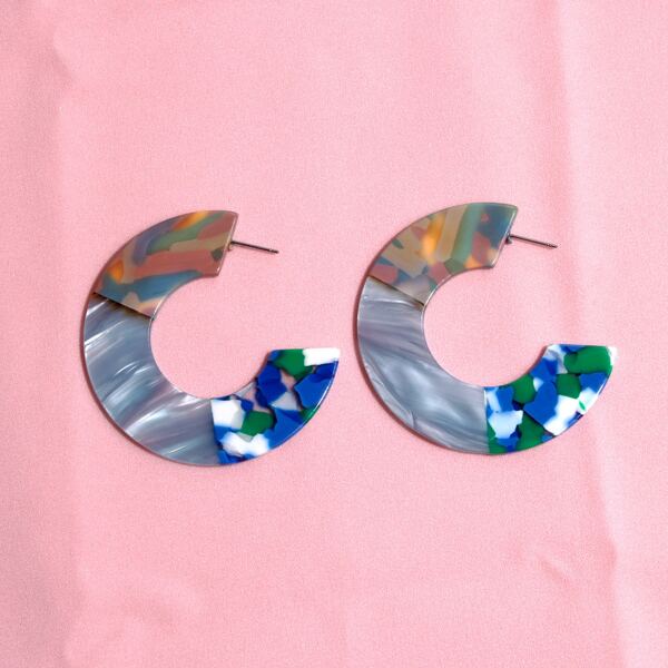 

Color Block Acrylic Cuff Hoop Earrings, Multicolor