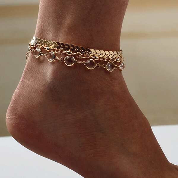 

3pcs Arrow Decor Chain Anklet, Gold