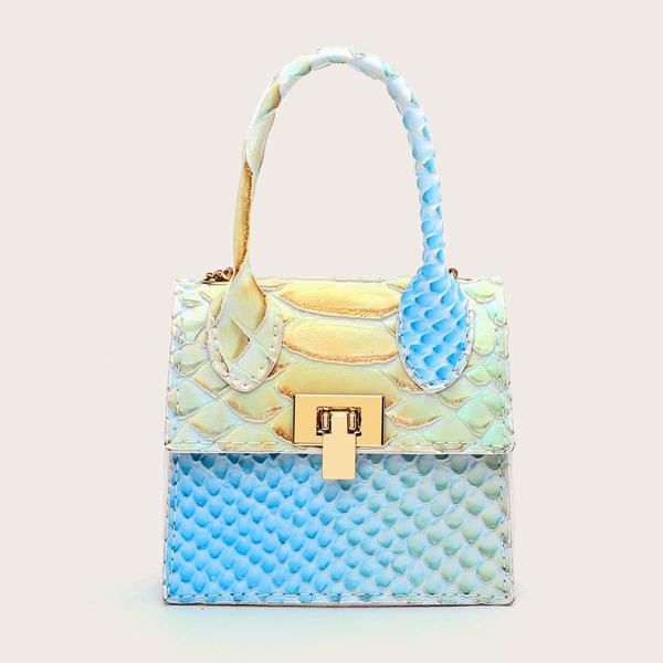 

Mini Snakeskin Flap Satchel Bag, Multicolor