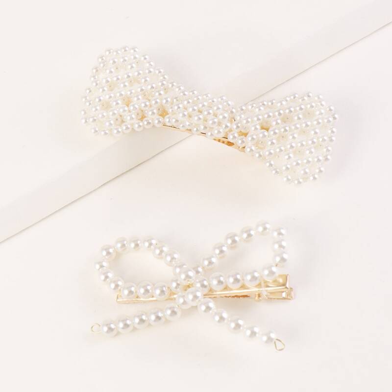 

2pcs Faux Pearl Hair Clip, White
