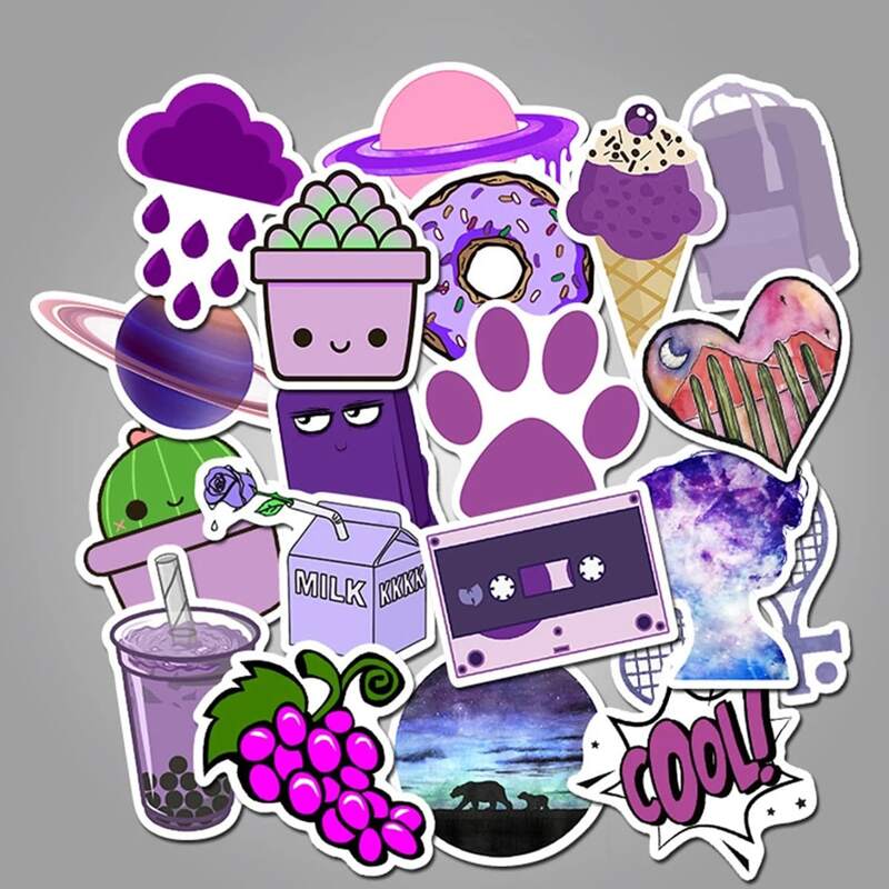 

50pcs Cartoon Pattern Sticker, Purple