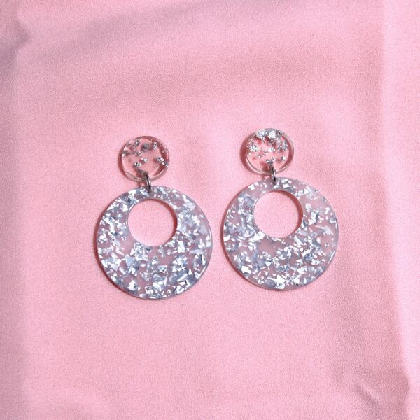 

Hollow Out Round Drop Earrings, White