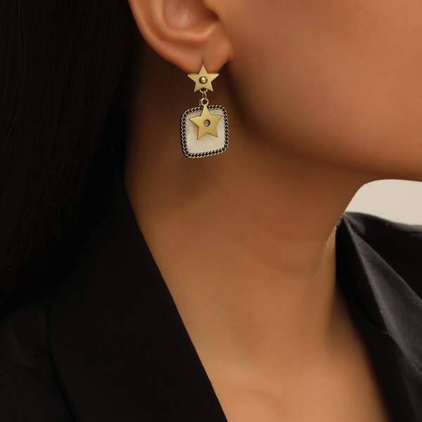

Star Charm Geo Drop Earrings, White