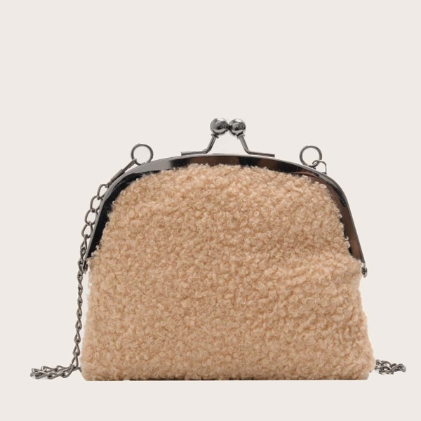 

Minimalist Kiss Lock Fluffy Crossbody Bag, Khaki