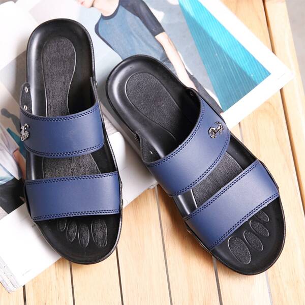 

Men Horse Detail Double Band Slides, Blue