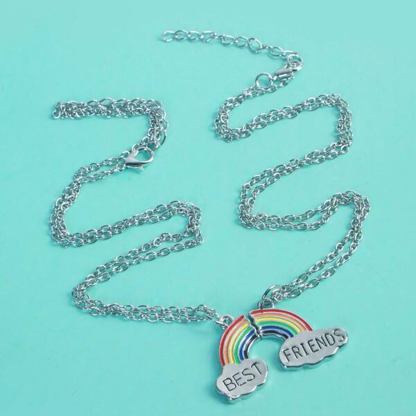 

2pcs Rainbow Charm Necklace, Multicolor