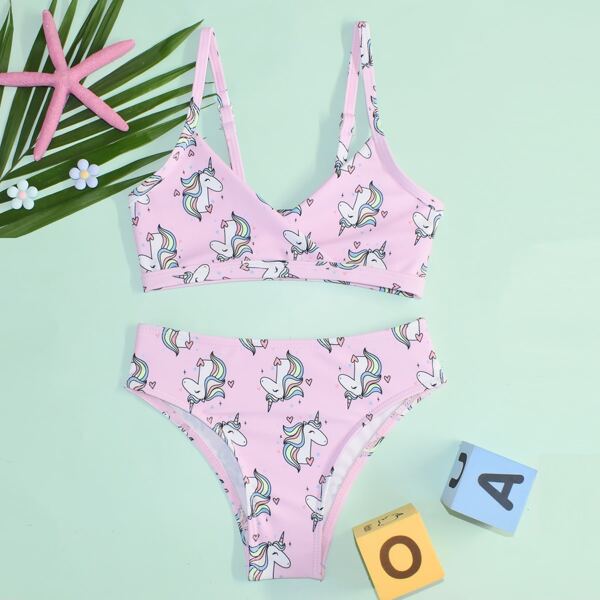 

Toddler Girls Rainbow Unicorn Print Bikini Swimsuit, Multicolor