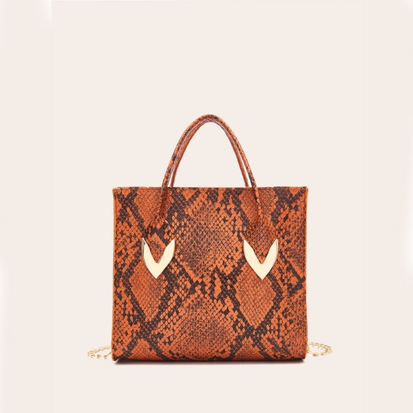 

Snakeskin Print Satchel Bag, Brown