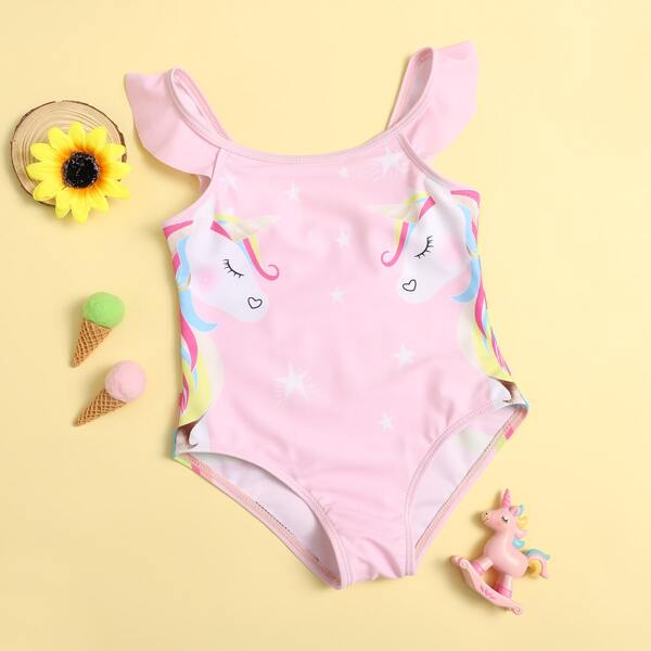 

Toddler Girls Rainbow Unicorn One Piece Swimsuit, Pink