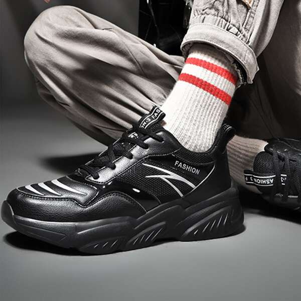 

Men Letter Graphic Lace-up Front Sneakers, Black