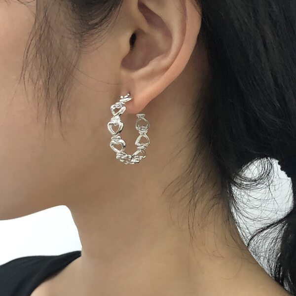 

Heart Decor Cuff Hoop Earrings, Silver