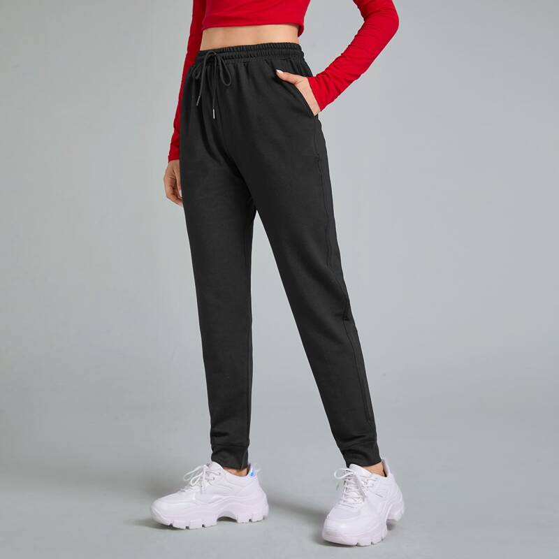 

Solid Drawstring Pants, Black