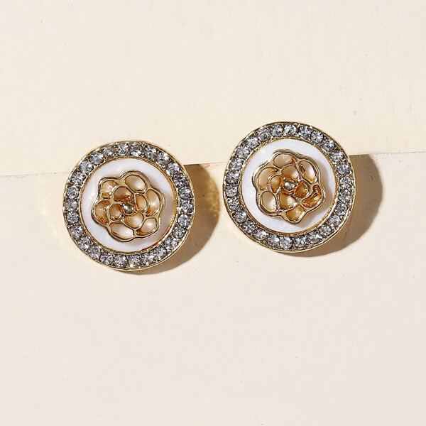 

Rhinestone Round Stud Earrings, Gold
