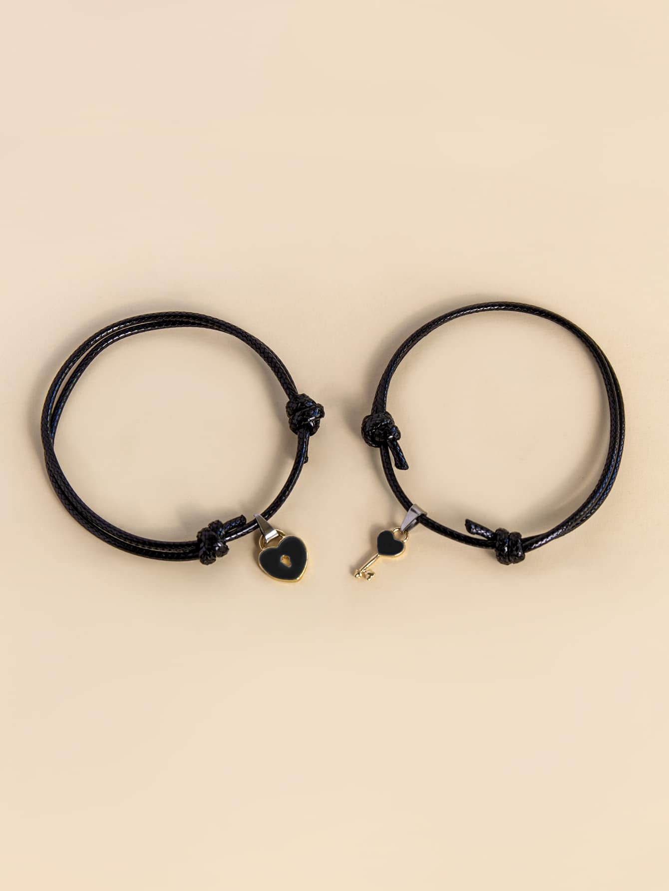 2 piezas brazalete de pareja con corazón - Negro - Ver 1