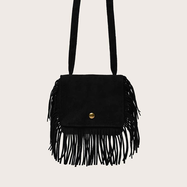 

Girls Fringe Decor Crossbody Bag, Black