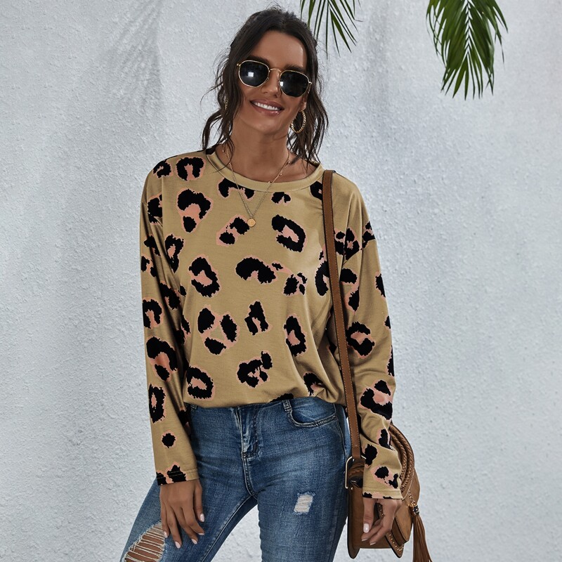 

Allover Print Drop Shoulder Tee, Khaki