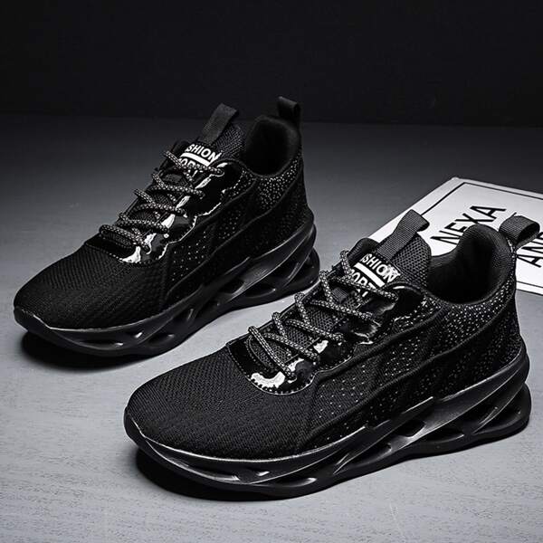 

Men Lace-up Front Knit Chunky Sneakers, Black