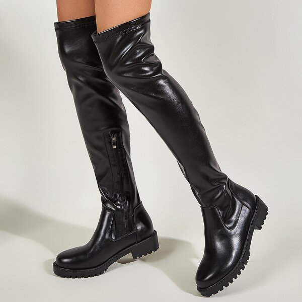 

Minimalist Side Zipper Decor Boots, Black