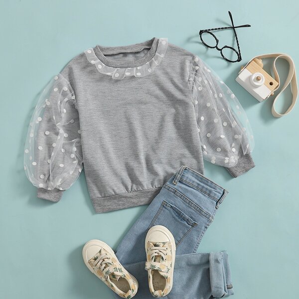 

Toddler Girls Contrast Dobby Mesh Sweatshirt, Grey