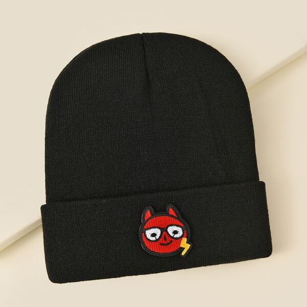 

Cartoon Embroidery Beanie, Black