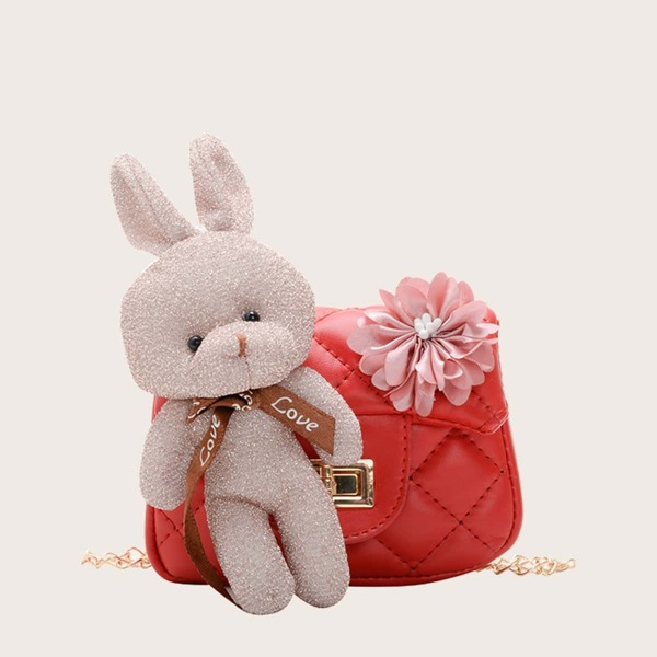 

Girls Rabbit & Flower Decor Chain Bag, Red