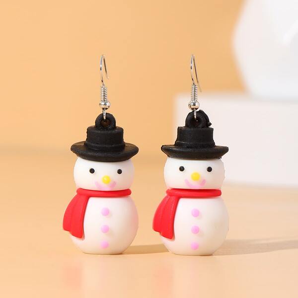 

Christmas Snowman Drop Earrings, White