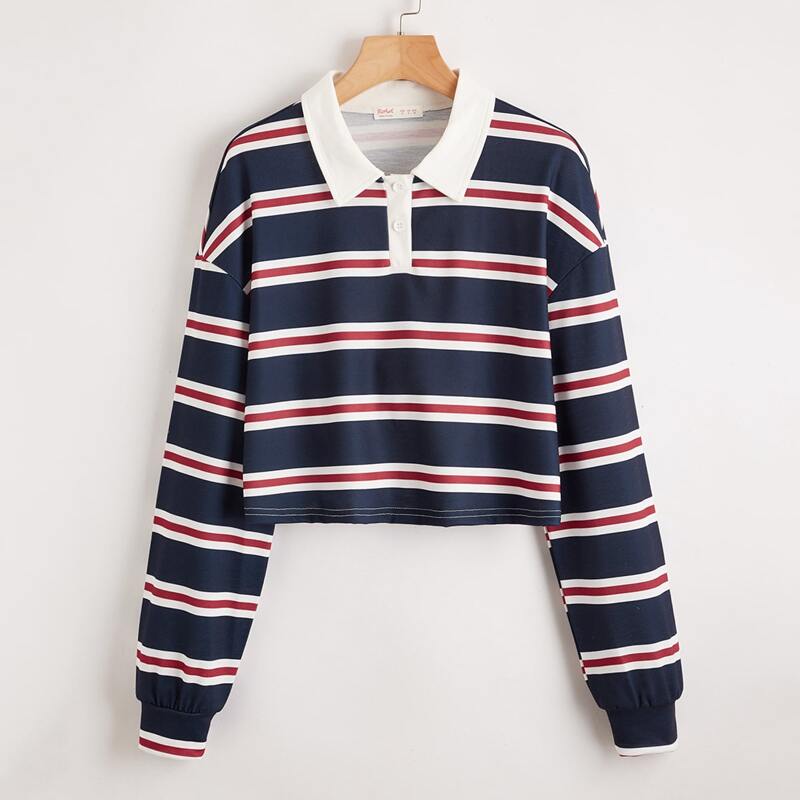 

Striped Polo Drop Shoulder Tee, Multicolor