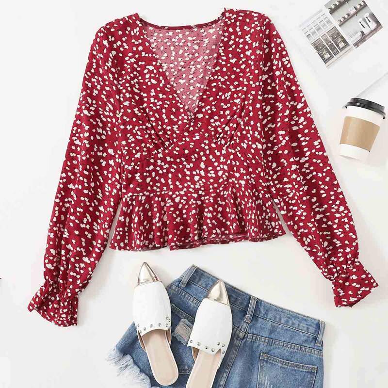 

Ditsy Flower Print Blouse, Red