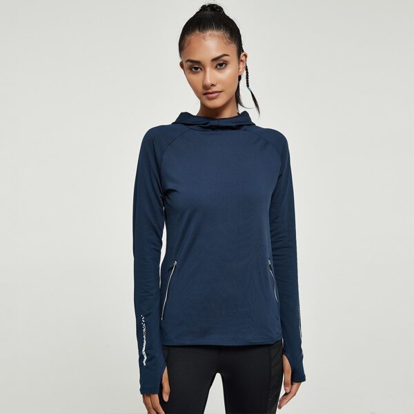 

Graphic Print Thumb Hole Sports Hoodie, Dusty blue