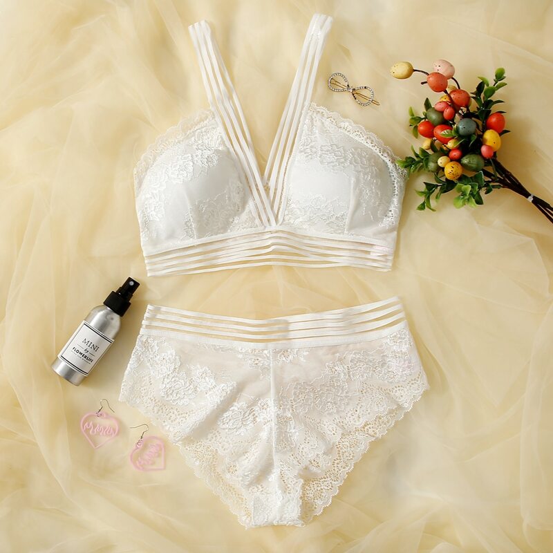 

Solid Lace Lingerie Set, White