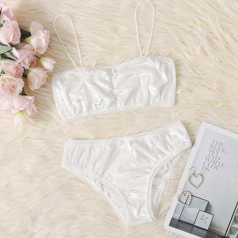 

Solid Velvet Lingerie Set, White