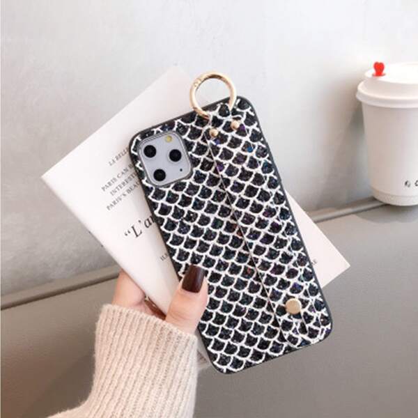 

Fish Scale Pattern iPhone Case With Wrist Strap, Black
