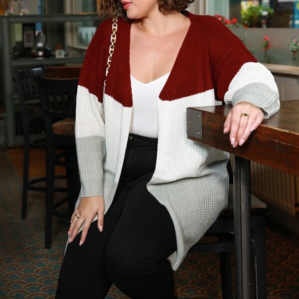 

Plus Drop Shoulder Cut And Sew Cardigan, Multicolor