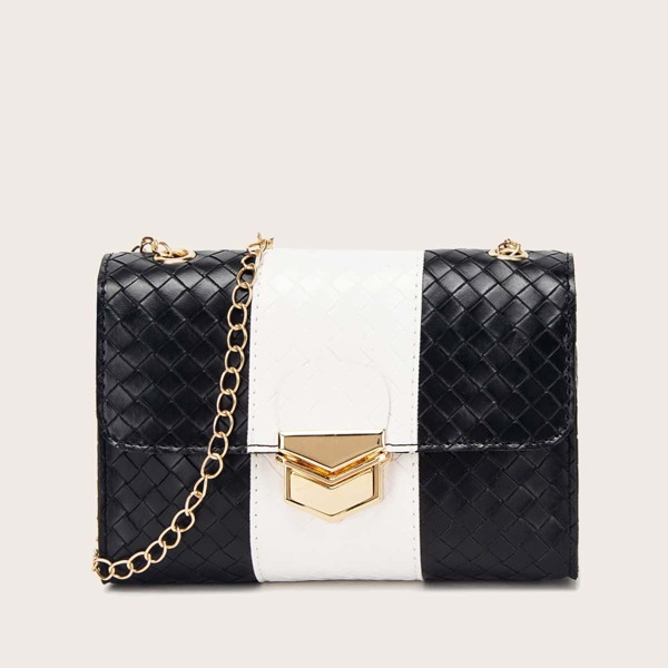 

Two Tone Braided Chain Crossbody Bag, Black