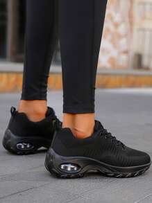 Lace Up Front Air Cushion Sneakers - Black - View 2