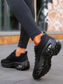 Lace Up Front Air Cushion Sneakers - Black - View 3