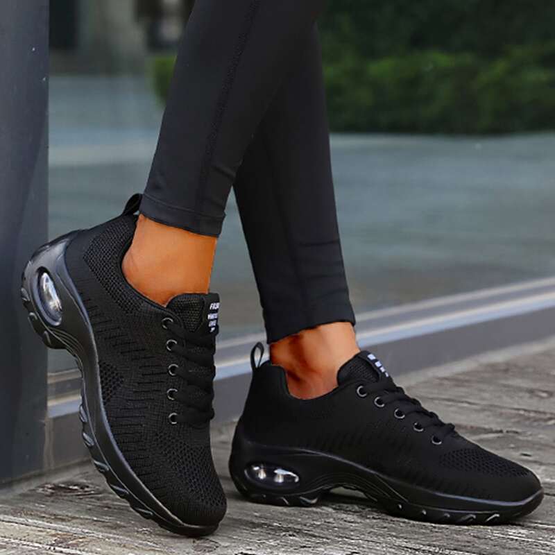 

Lace Up Front Air Cushion Sneakers, Black