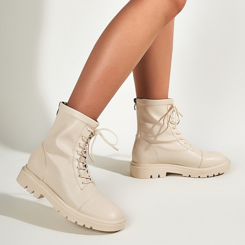 

Lace-up Front Combat Boots, Apricot