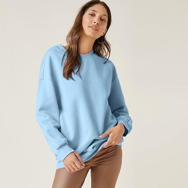

Drop Shoulder Solid Pullover, Pastel baby blue