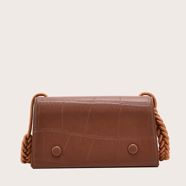 

Braided Strap Flap Crossbody Bag, Brown
