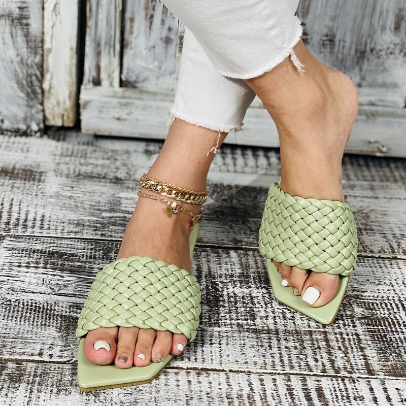 

Braided Design Slide Sandals, Mint green