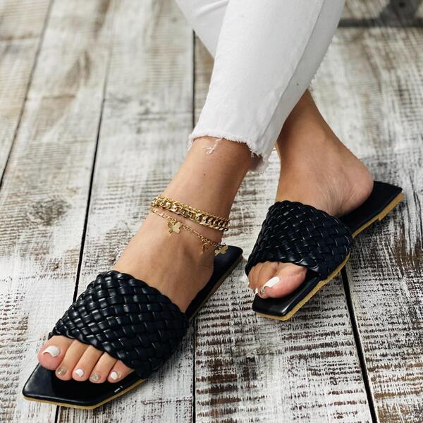 

Braided Design Slide Sandals, Black