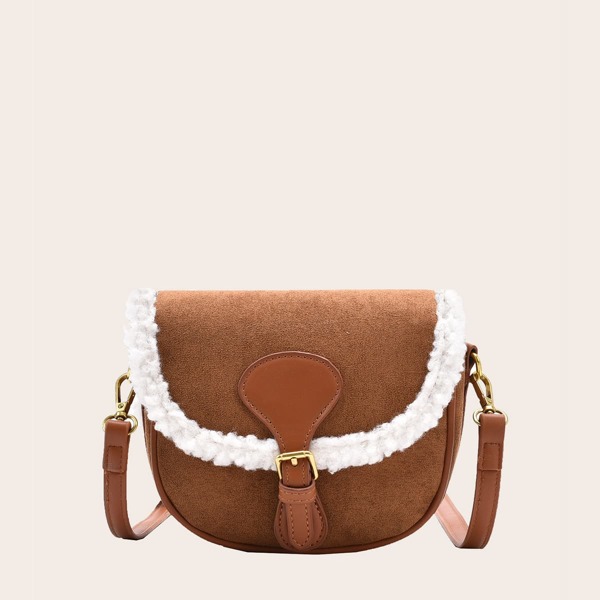

Contrast Faux Fur Saddle Bag, Brown