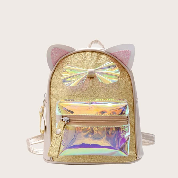 

Girls Glitter Pocket Front Backpack, Gold