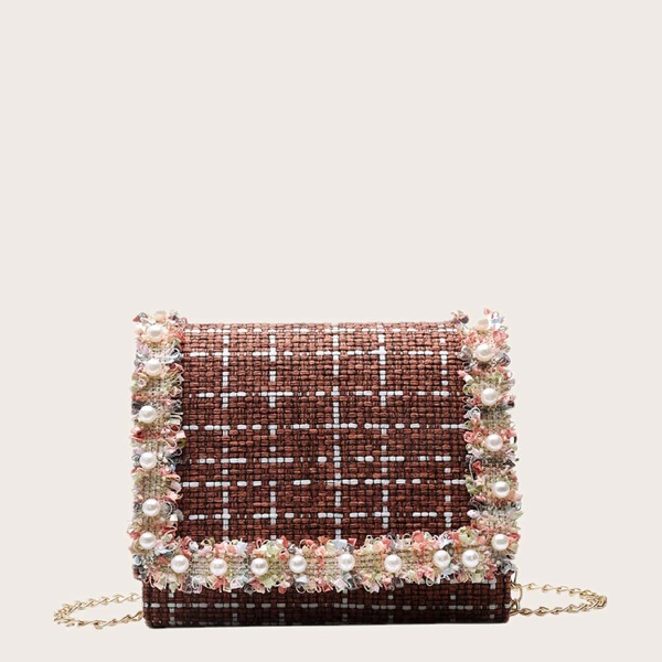 

Girls Faux Pearl Decor Chain Crossbody Bag, Rust brown