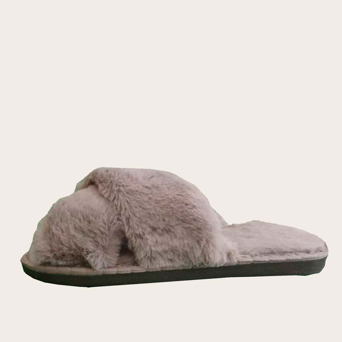 

Criss Cross Fluffy Slippers, Khaki