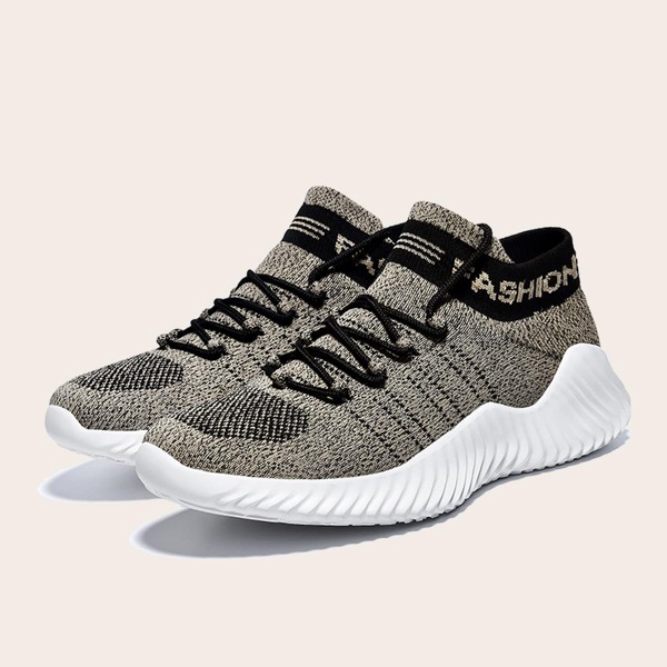 

Men Lace-up Decor Wide Fit Sneakers, Khaki